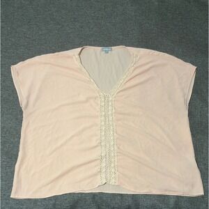 Lovesick Women's 3 Blouse Pink Lace Trim V-Neck Short‎ Sleeve